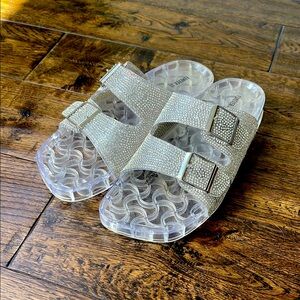 Silver Rhinestone Slide Sandals forever 21 Sz 8